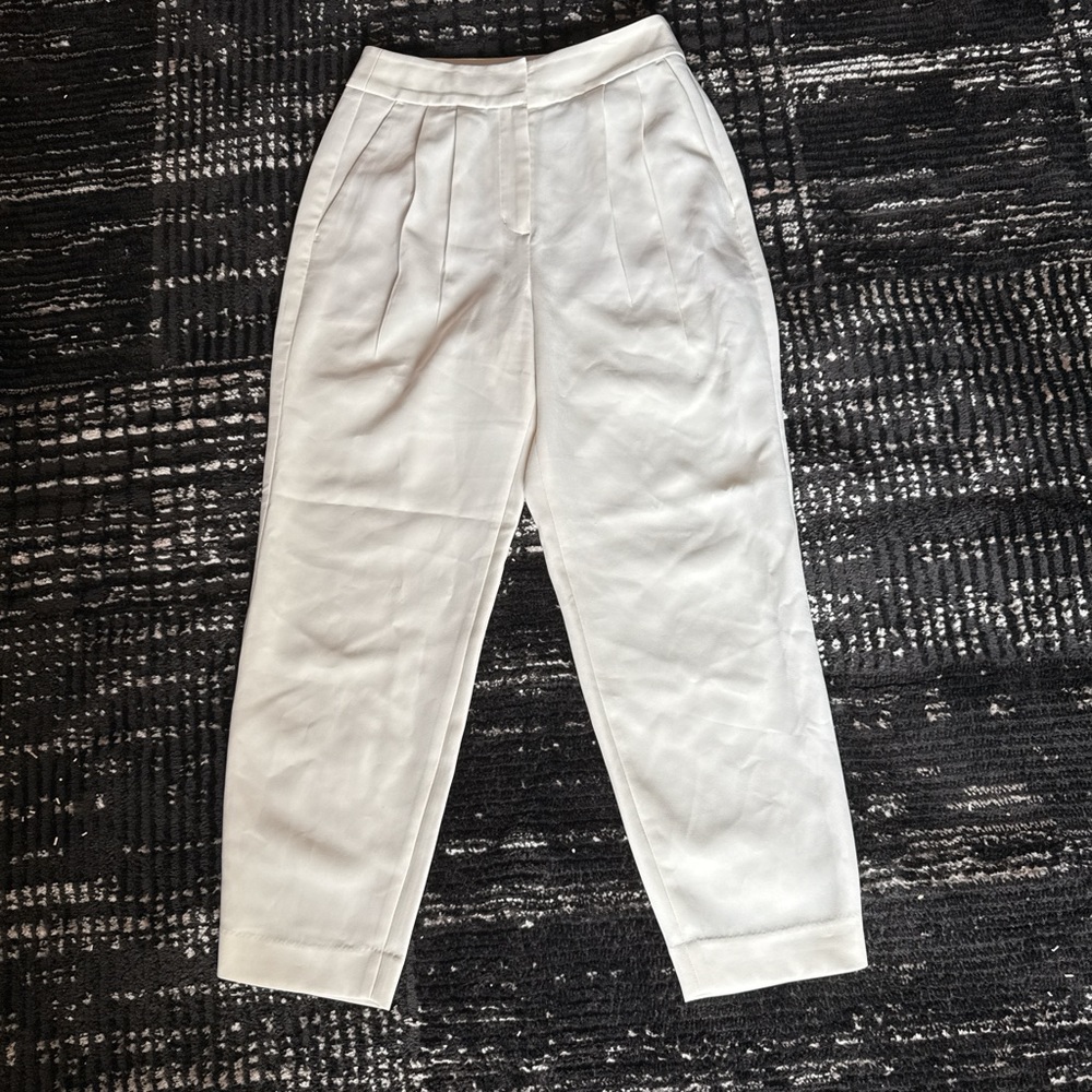 Express Cream Super High Rise Pleated Ankle Pants
